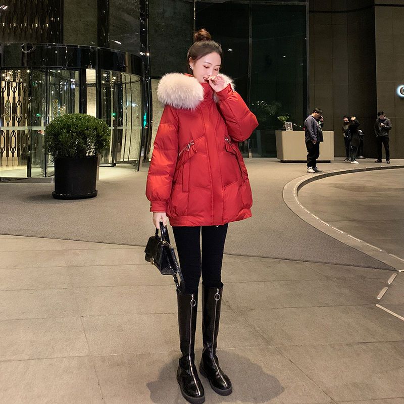 红色羽绒服女冬中长款时尚棉衣洋气爆款小个子棉袄加厚韩版外套