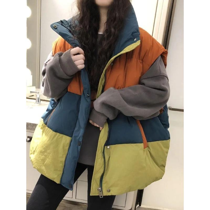 乐乐羽绒服2023新款爆款宽松欧拼色马甲女士女款韩版加厚坎肩