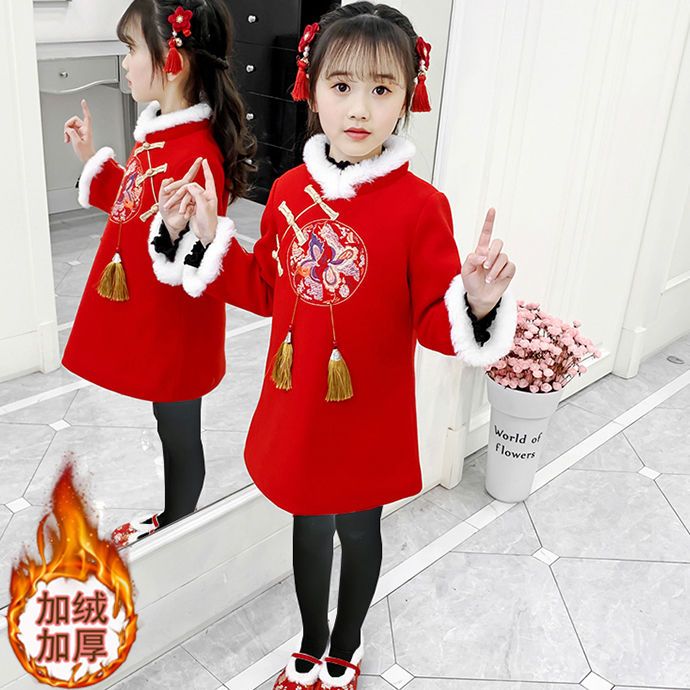 巴布朵拜年服宝宝女童装中国风汉服过年喜庆新年衣服女童旗袍冬儿