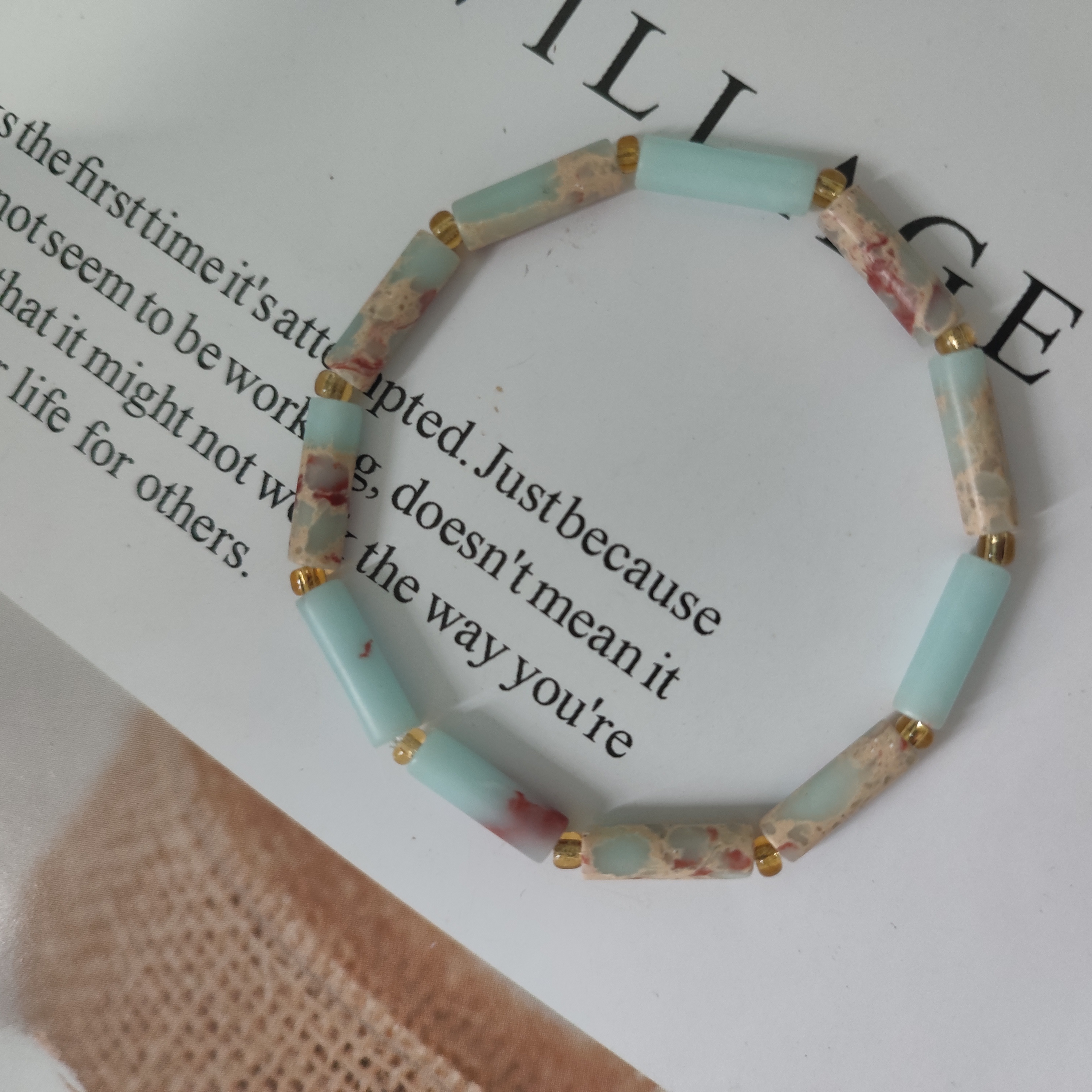  寿山石五彩斑斓手串松紧弹力绳彩色手绳民族风简约竹节手链女