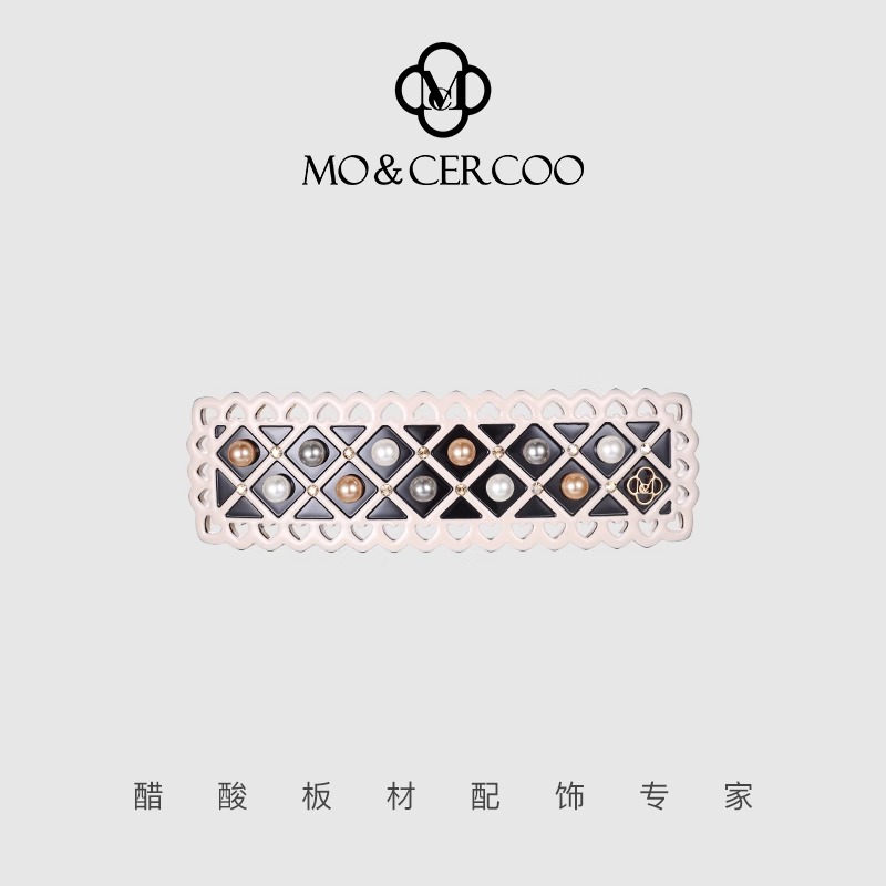 Mo&Cercoo气质后脑勺珍珠发卡横夹马尾平行夹醋酸板材半发夹发饰