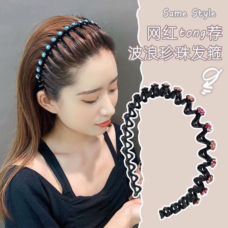 新款网红碎发神器梳理刘海发箍仙女防滑百搭发饰波浪水钻珍珠发卡