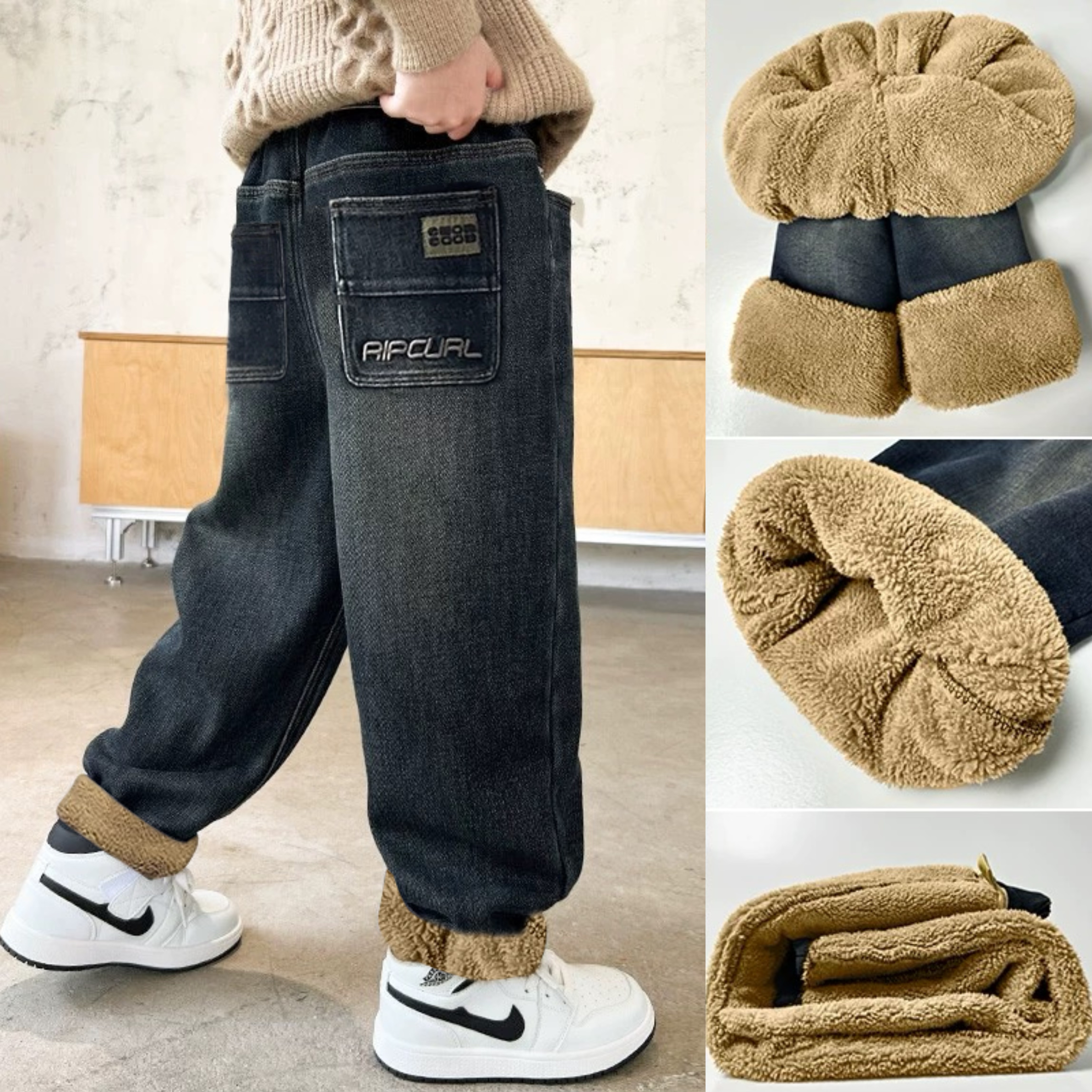 【加厚升级款】冬季羊羔绒加厚保暖中大童休闲软牛仔男童弹力牛仔裤