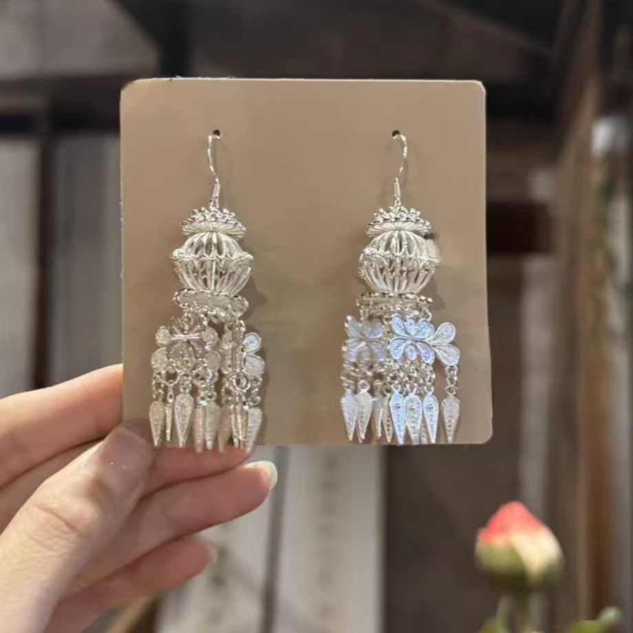 合金耳饰 新中式轻奢灯笼耳环灯流苏宫廷复古耳坠民族风百搭耳环