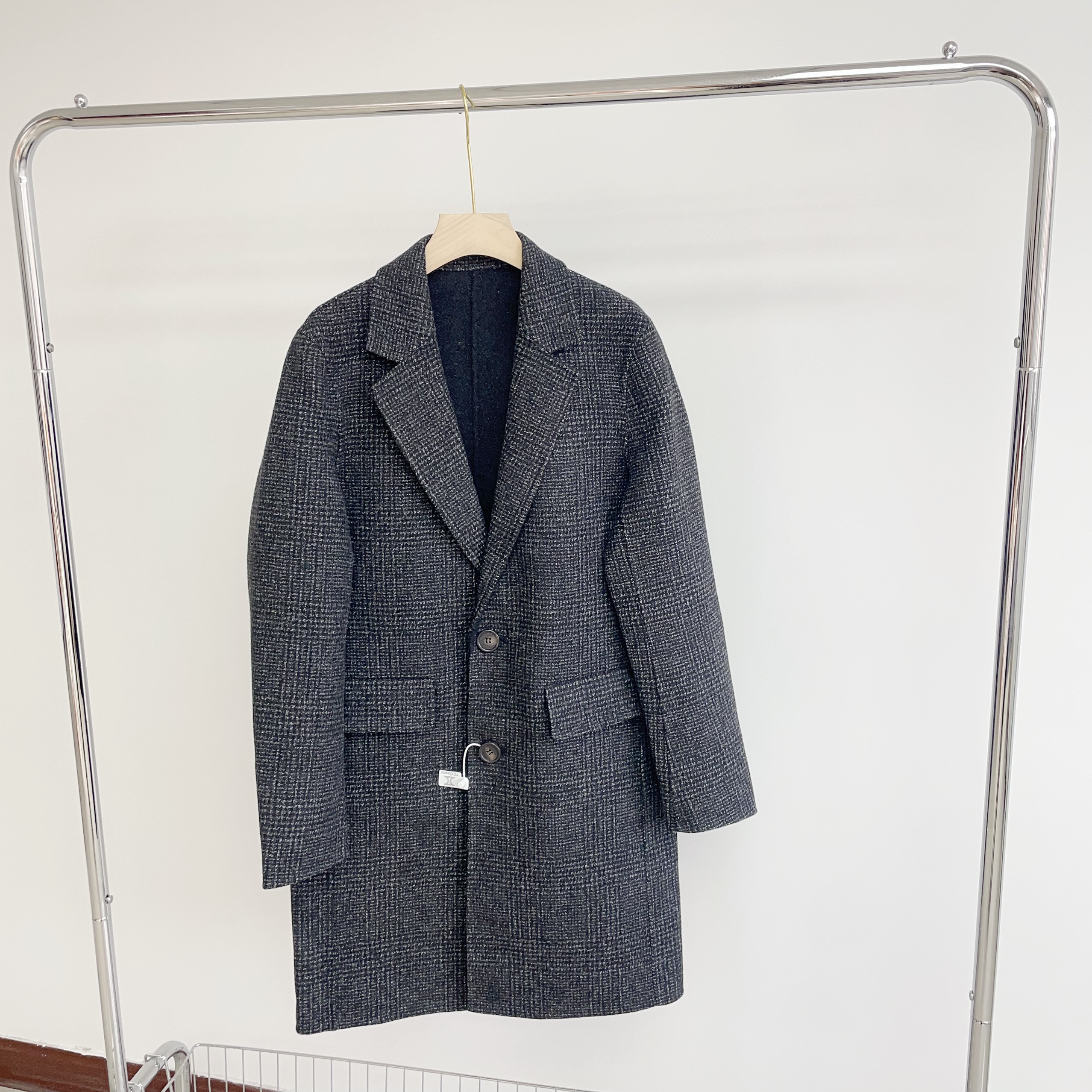 Q222 分量感翻领多少年经典款小格子大衣