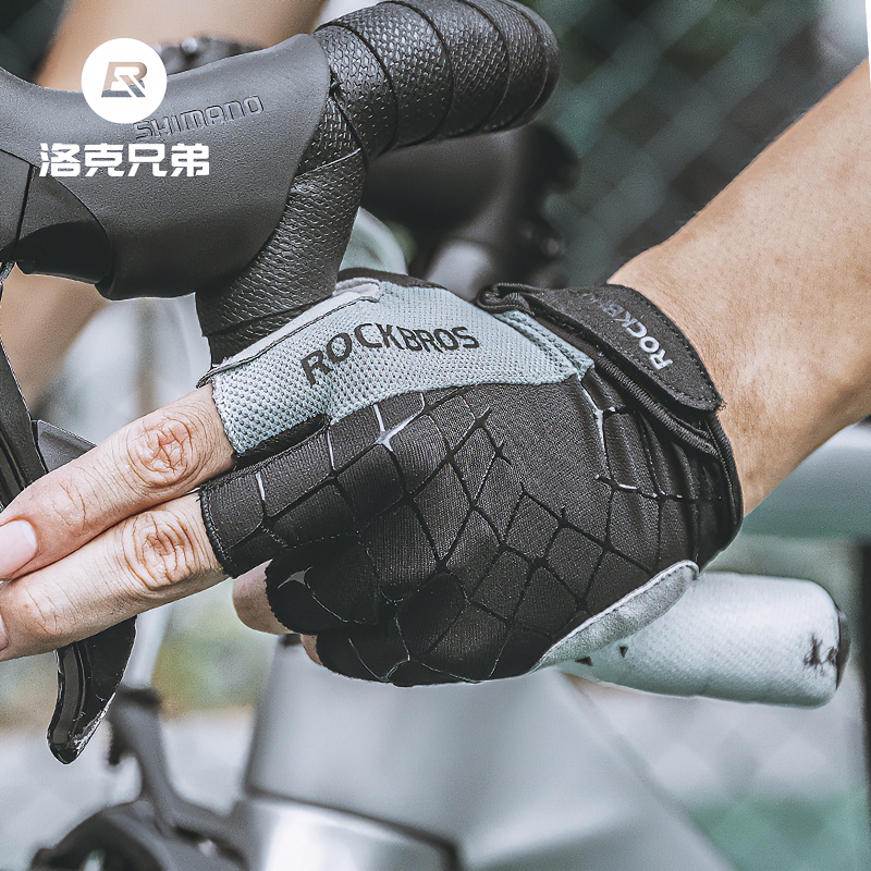 洛克兄弟春夏季自行车骑行手套透气短指男单车骑行防滑半指女减震