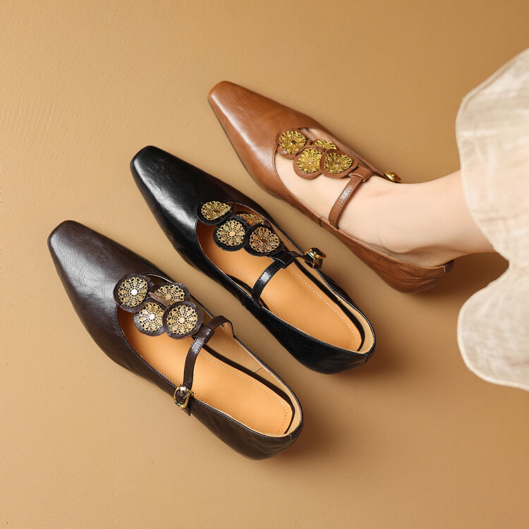 Sweet-7 法式复古性感丁字带低跟鞋女玛丽珍鞋方头粗跟单鞋