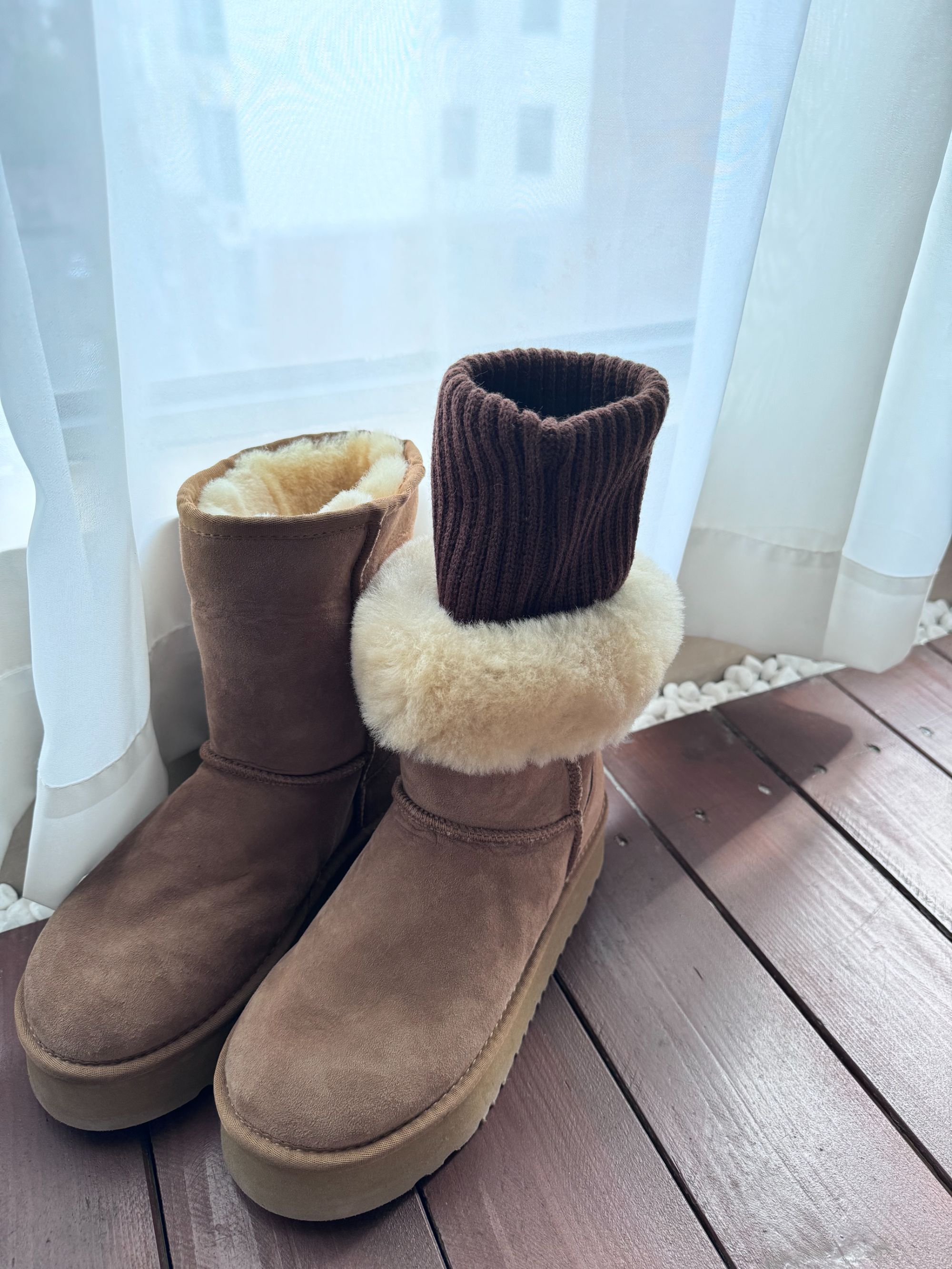 吉吉【推荐搭配】厚底中筒雪地靴加绒两穿加厚棉鞋