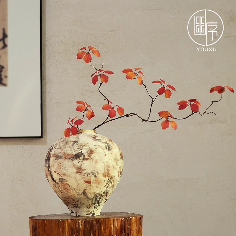 景德镇复古陶瓷花瓶高档禅意侘寂风摆件水培插花客厅玄关大气装饰