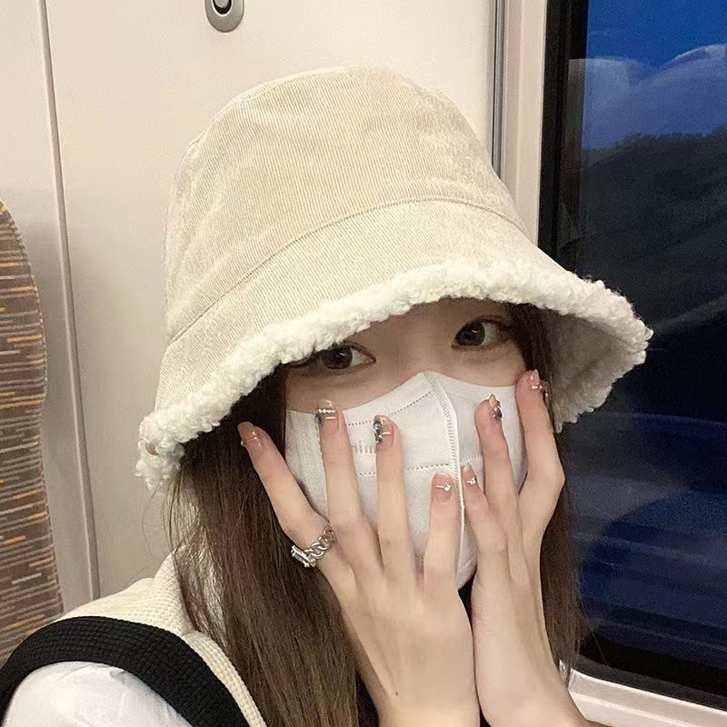 渔夫帽子女网红双面戴羊羔绒水桶帽百搭显脸小加厚保暖渔夫盆帽女