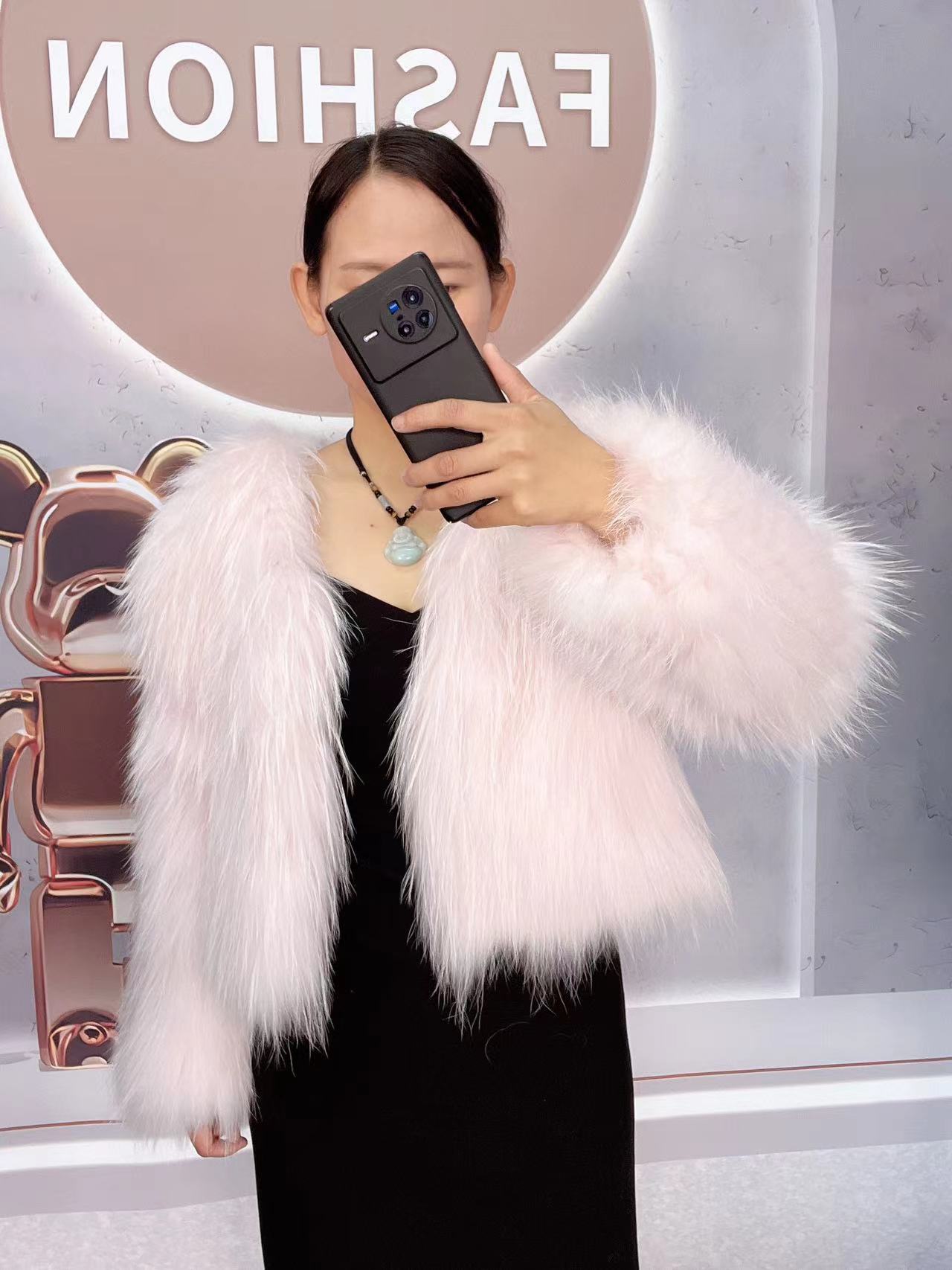 秋冬季气质款加密加编织女士外套【浅粉色】