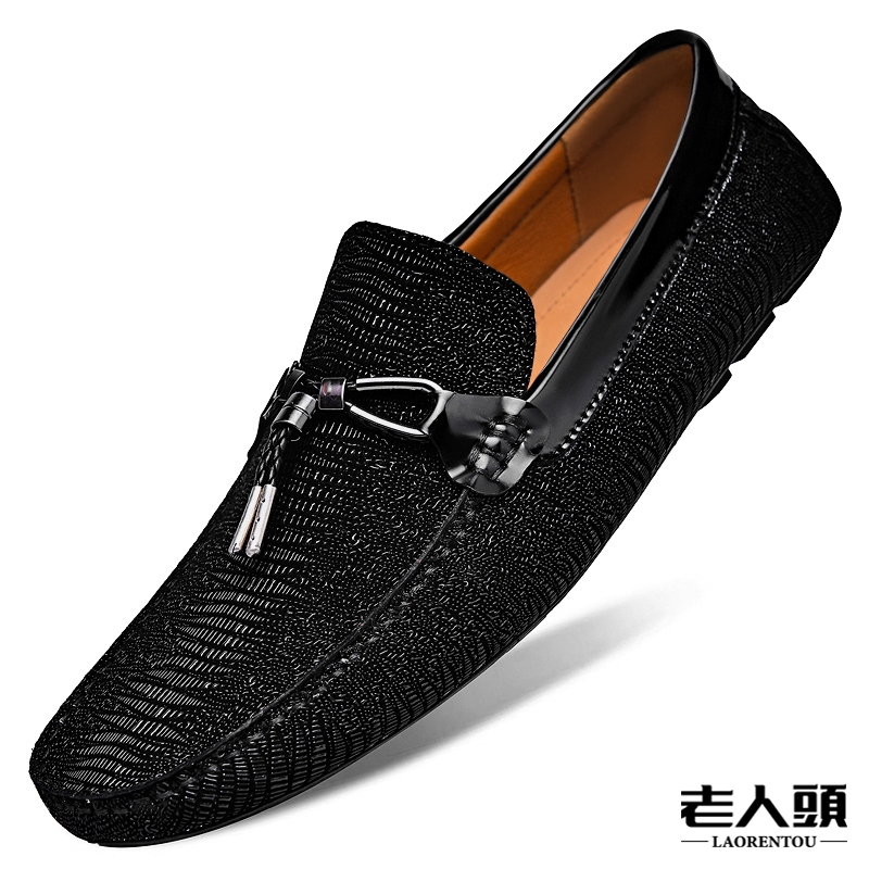 老人头高档男士真皮休闲皮鞋豆豆鞋软底软面开车驾车舒适轻便潮鞋