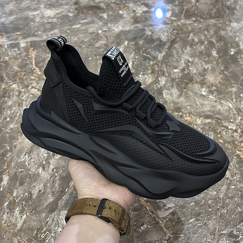 【大杨直播推荐】秋季透气厚底男鞋高端潮款休闲百搭网面鞋子黑保