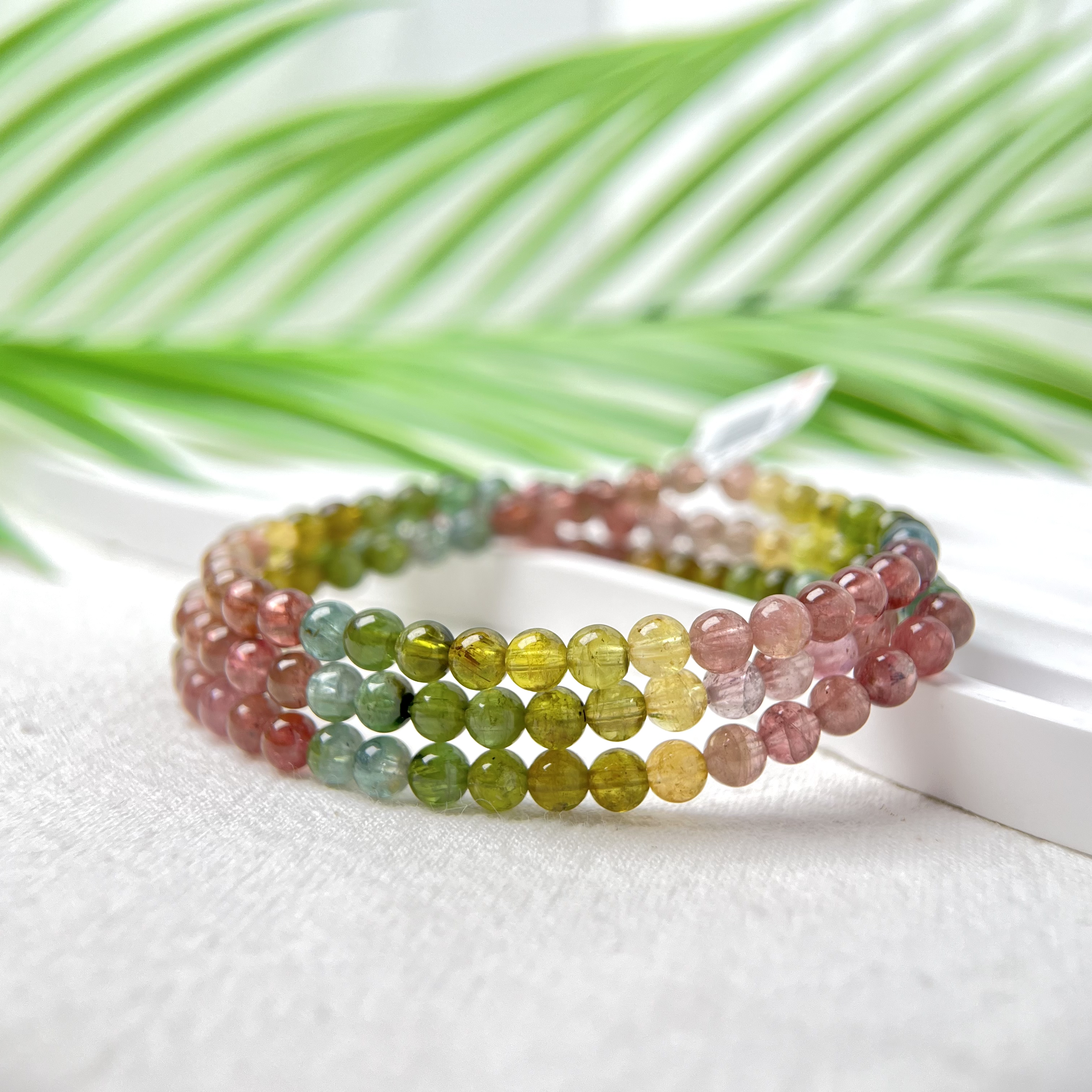 高品质彩虹色标碧玺多圈手串4mm