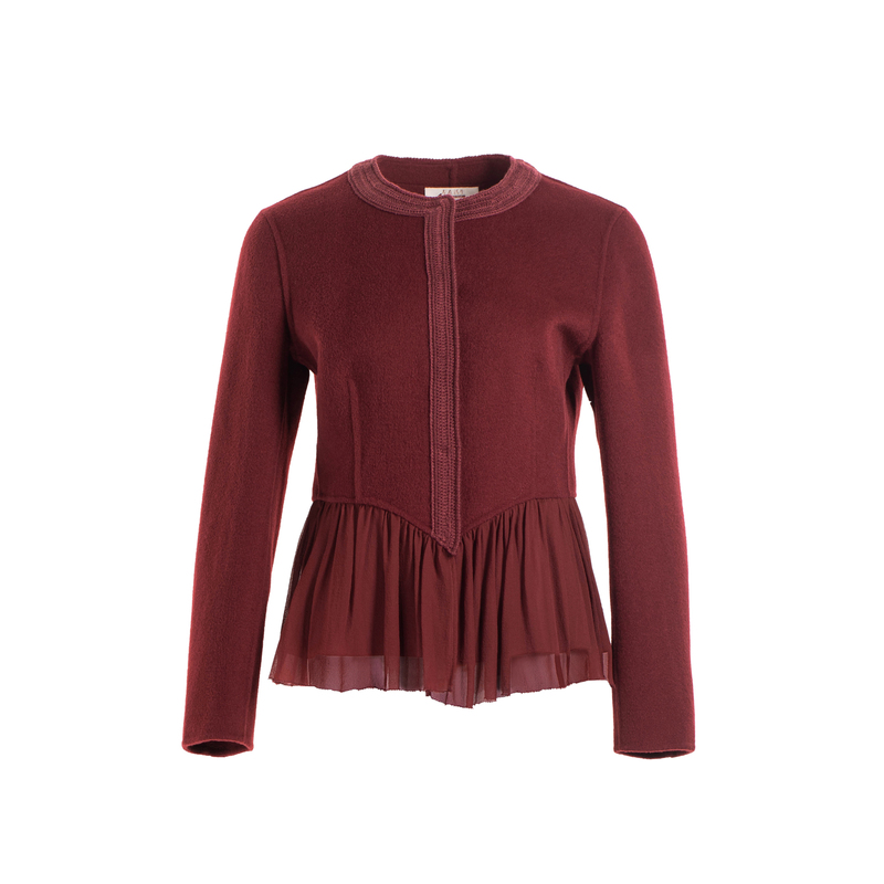 生活在左2022秋季原创绵羊毛拼真丝短款双面呢毛呢外套女1924046