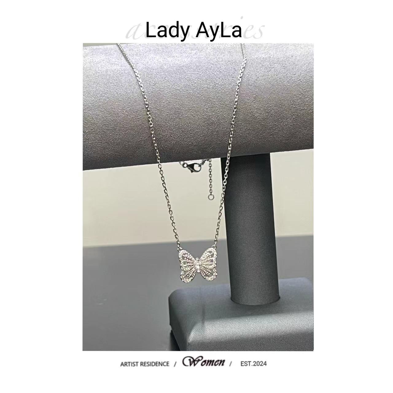 坠链均925银合成锆石 蝴蝶气质轻奢项链AL358