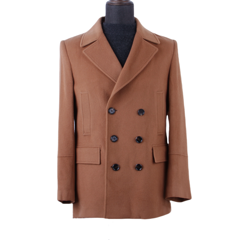 高端品牌商务休闲中长款男士纯羊绒冬季经典翻领加厚保暖大衣外套