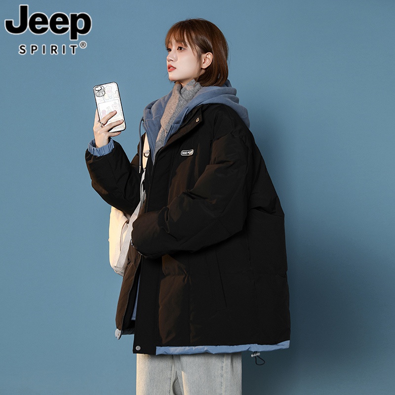JEEP假两件棉衣外套男士秋冬季加厚款潮牌男女情侣冬装保暖棉服