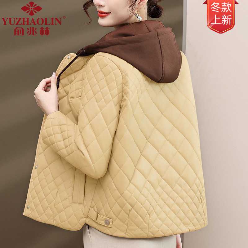 妈妈秋冬皮衣外套洋气2023新款中老年人女时尚冬装轻薄保暖棉衣