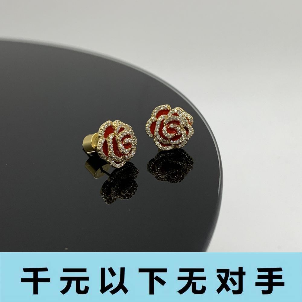 铜合金合成锆石耳饰 ED271 山茶花4号耳钉耳钉