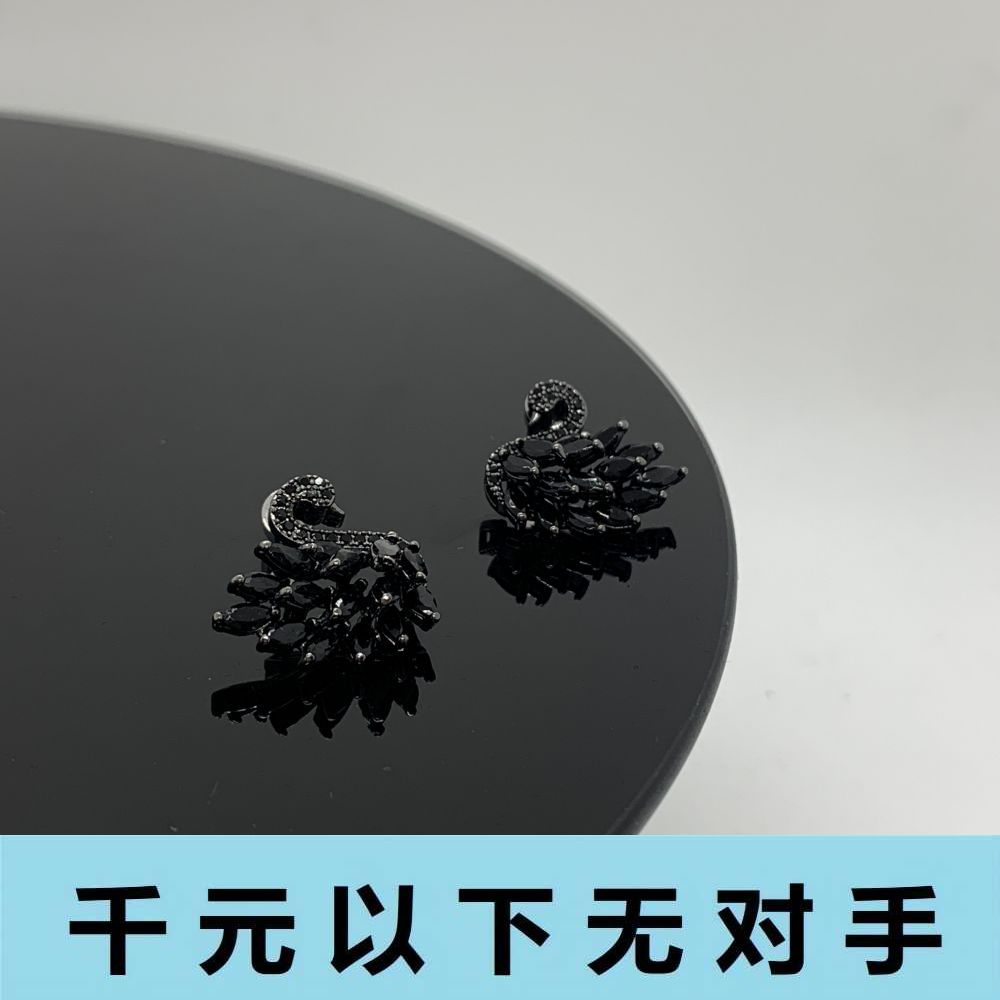 铜合金合成锆石耳饰 ED352  黑天鹅耳钉耳钉耳钉