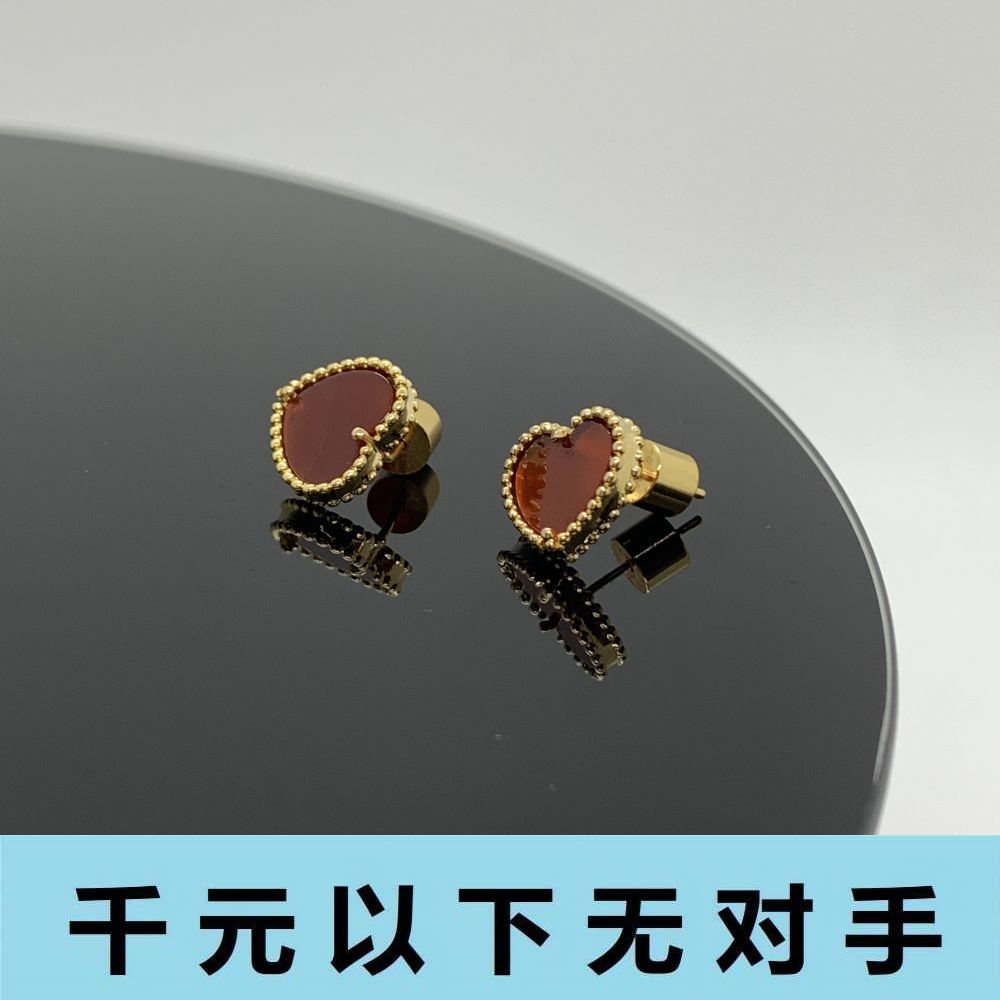 铜合金合成锆石耳饰 ED1031 幸运红桃心系列耳钉