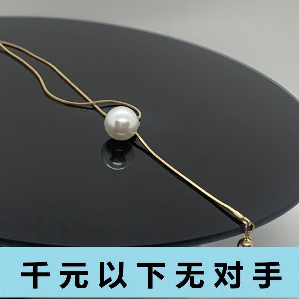 铜合金项链 xl117 单珠珠项链浅金色