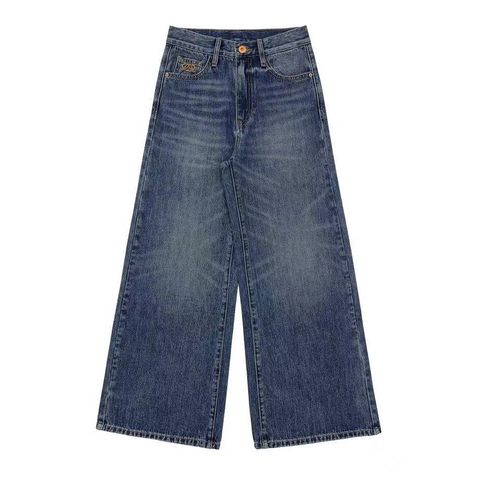 蓝色高腰复古潮流显瘦牛仔裤女时尚休闲垂感阔腿拖地裤Z77-Y98