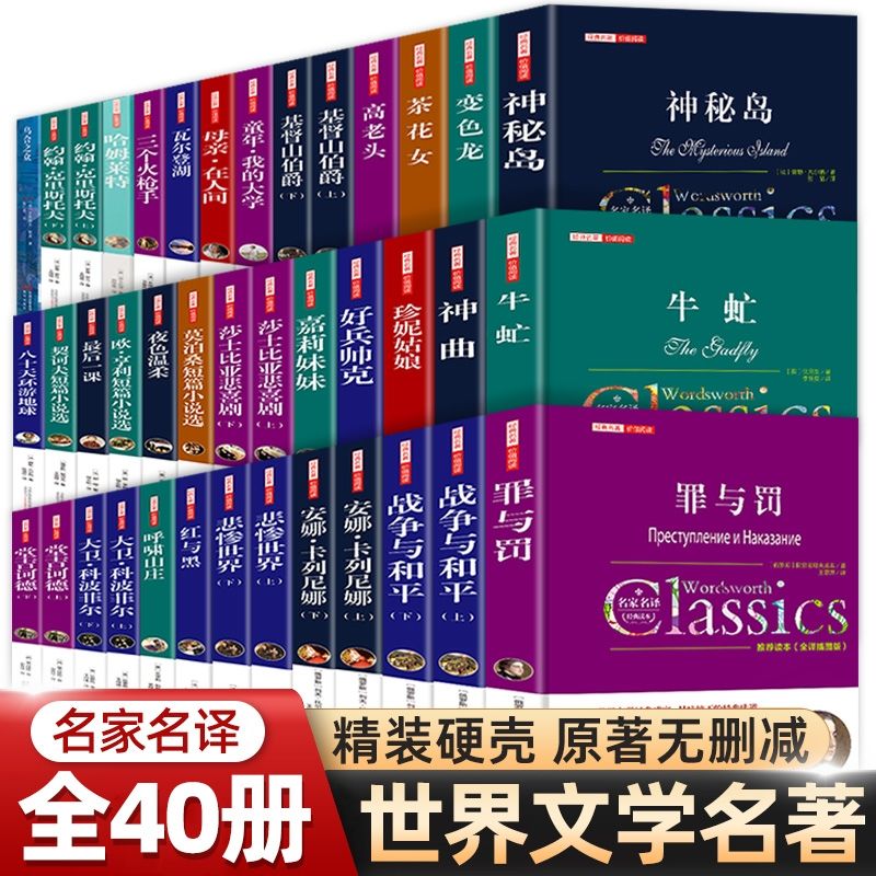 世界名著书籍全套40册悲惨世界罪与罚战争与和平原著无删减中文全_图书