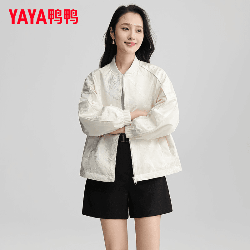 鸭鸭25年新款长袖提花刺绣新中式轻薄透气时尚宽松休闲外套薄款