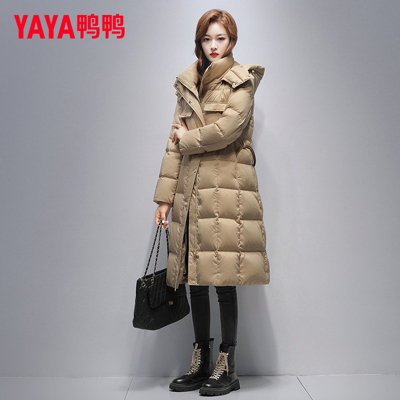 YAYA/鸭鸭中长款羽绒服女冬季2025新款时尚宽松收腰加厚保暖外套