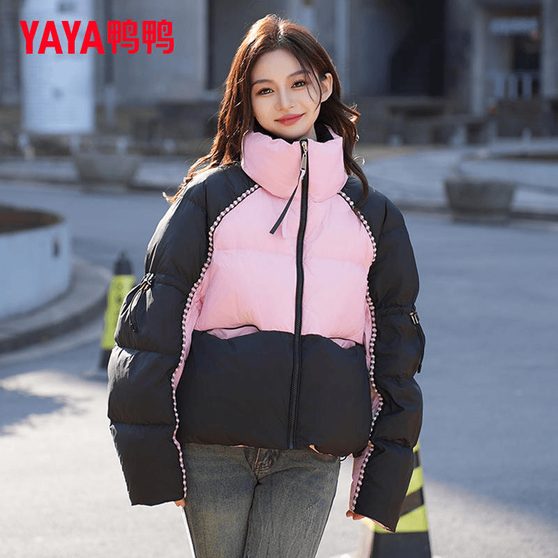YAYA/鸭鸭羽绒服女秋冬新款运动时尚休闲撞色保暖小个子短款外套