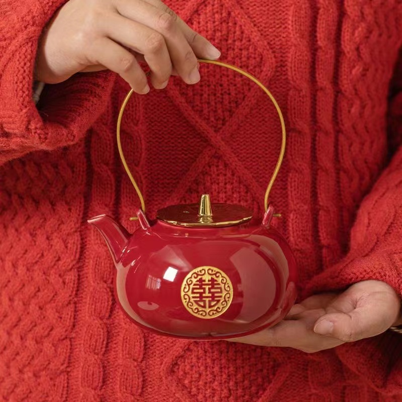 新人敬茶杯陶瓷结婚婚庆中式中国红茶杯壶手工家用高档伴手礼