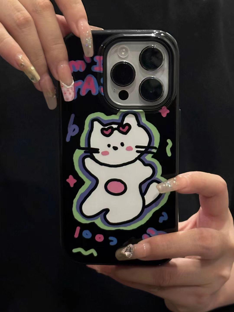 线条小猫适用苹果15Pro果冻壳14promax手机壳iPhone13/12硅胶11/X
