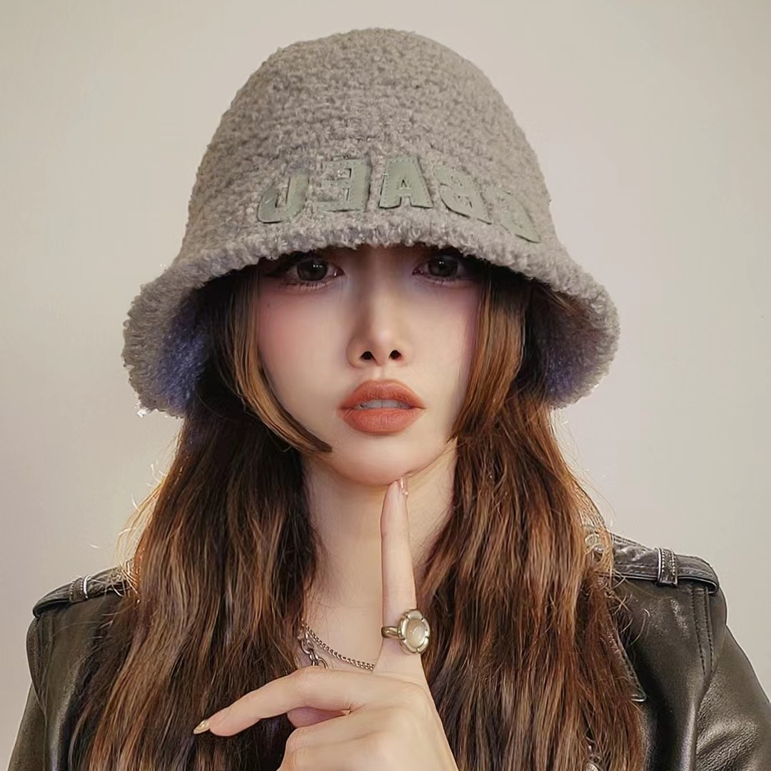 韩版ins字母羊羔绒盆帽加厚时尚可凡边网红帽子保暖