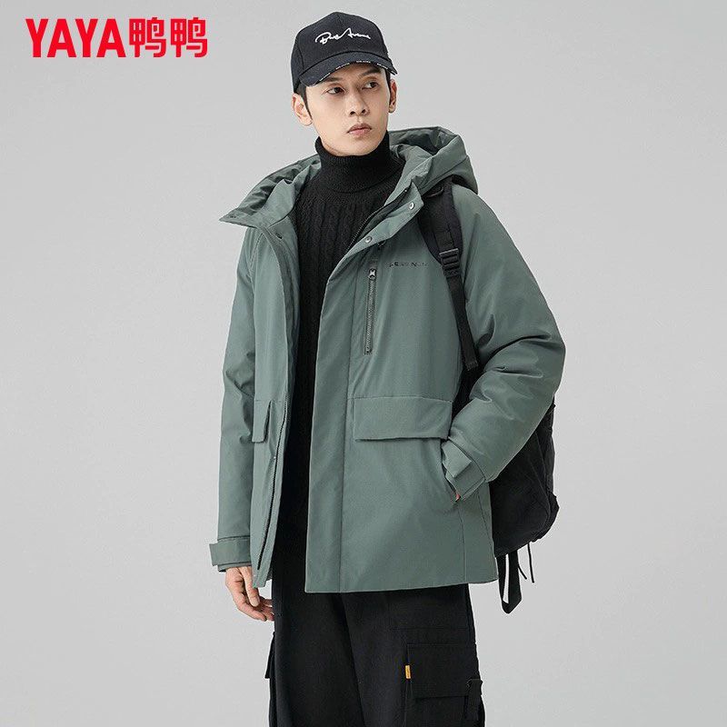 鸭鸭冬季防水羽绒服2024年宽松潮流休闲保暖男士连帽加厚防风外套