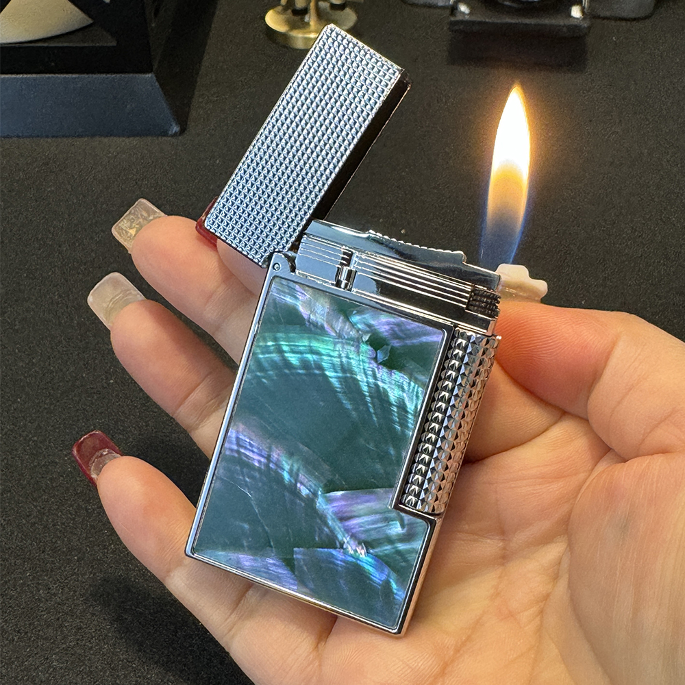 卡路彩贝系列钉纹头朗声充气打火机砂轮侧滑男士高端朗声机个性