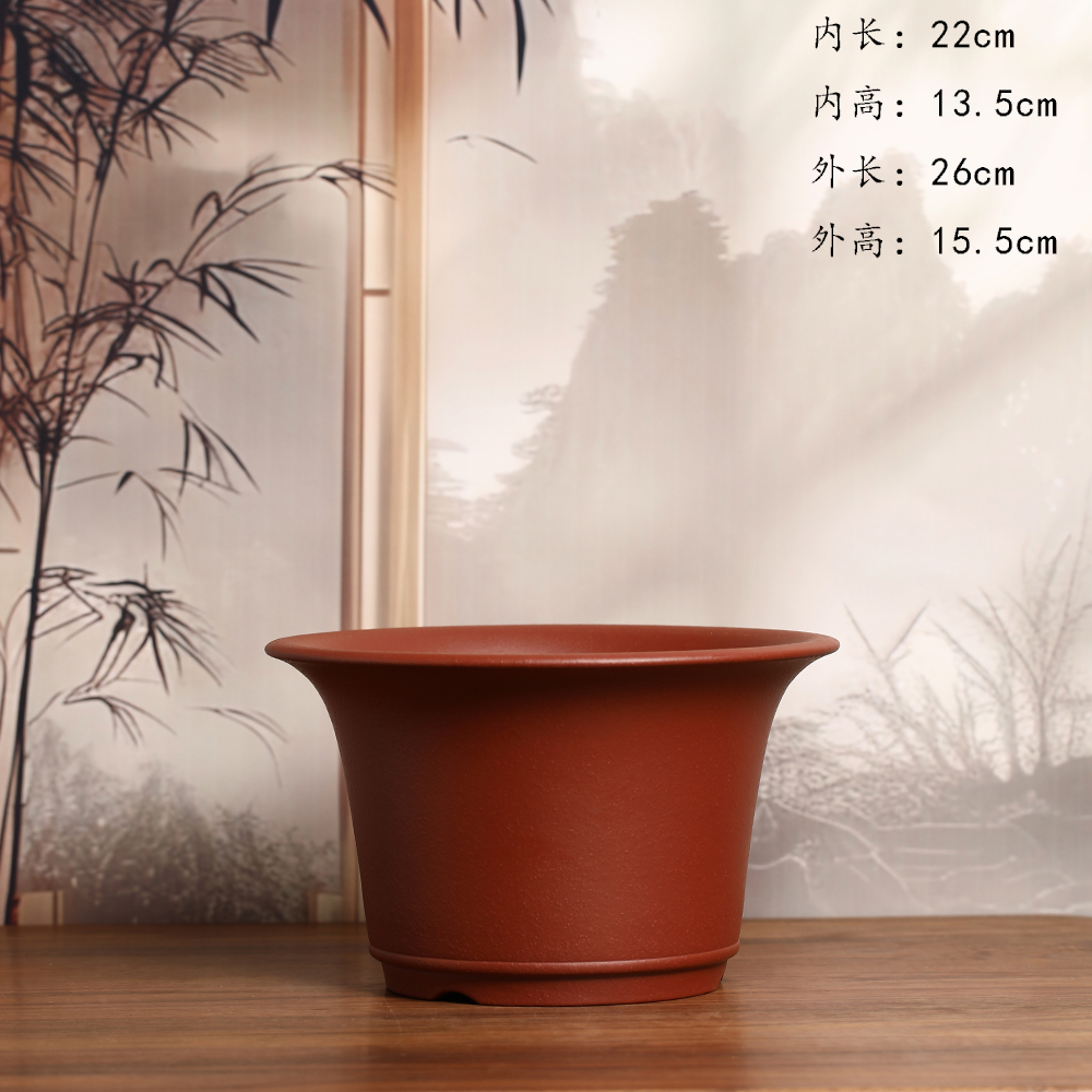 万江全精品紫砂高温大红袍圆盆春兰竹子树桩绿植造景花盆兰花盆