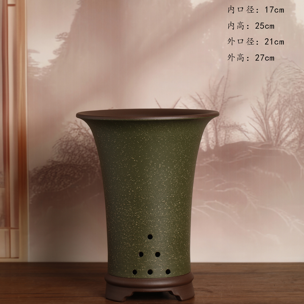 万江全精品高温紫泥粉绿浆瓢口兰花盆春兰建兰墨兰蕙兰室内简约