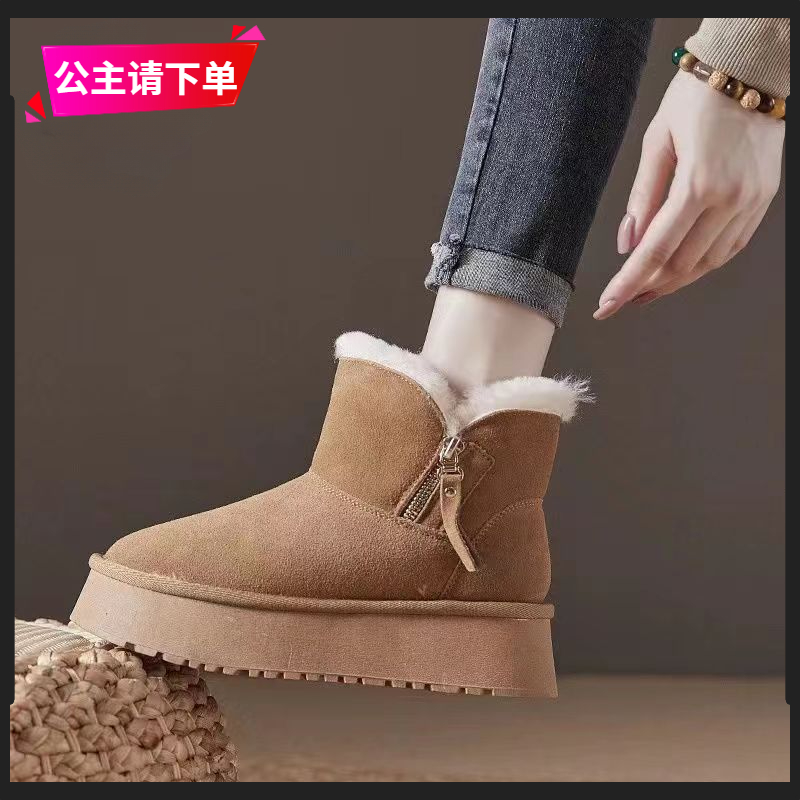 回力瑞新款东北雪地靴女矮筒厚底增高保暖雪地棉靴明星同款