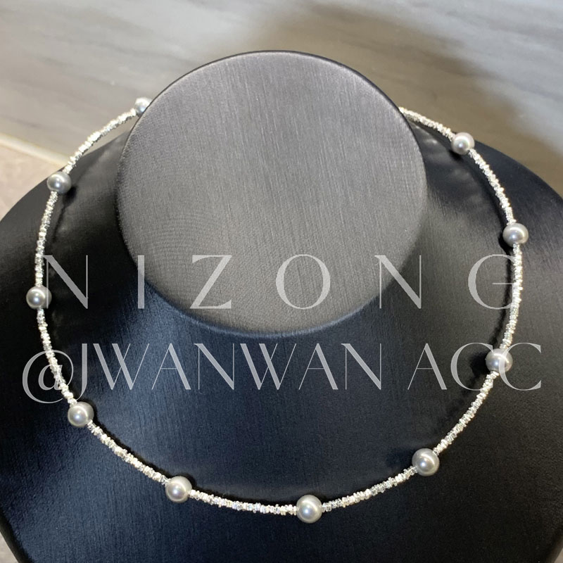 链子925银仿珍珠 夜色繁星.珍多麻银灰施华洛珠小碎银发光银项链