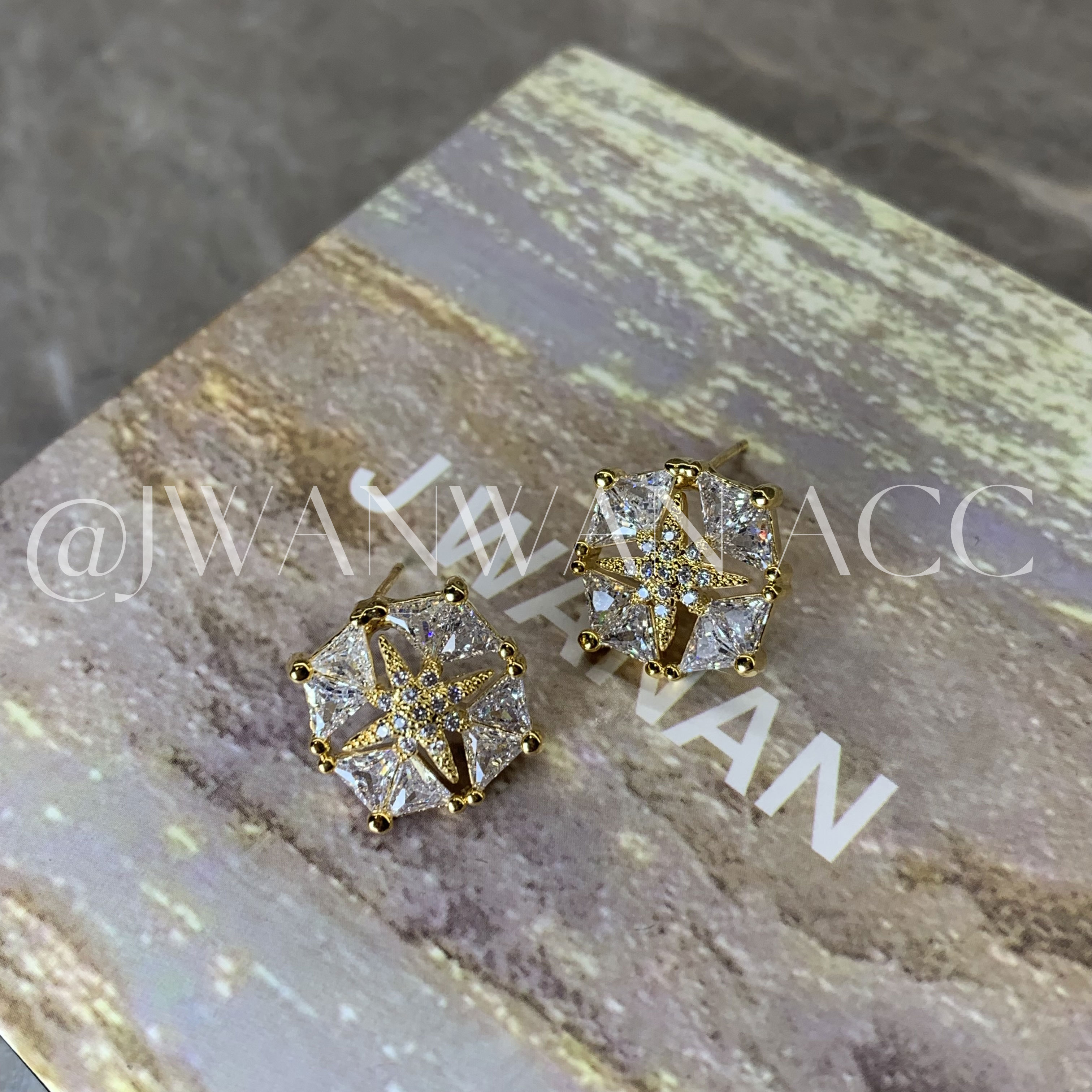 铜合金耳饰 闪耀芒星.金色方形施华冰时尚耳钉01ED2103HX