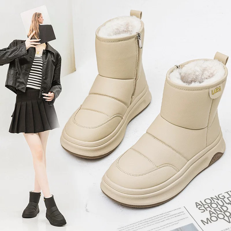 特大码女鞋(40-43)2025新款皮面加绒加厚平底保暖时尚雪地靴1135