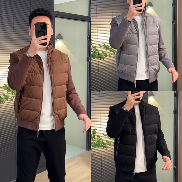 TM-248510男士冬款针织拼接袖鹅绒服