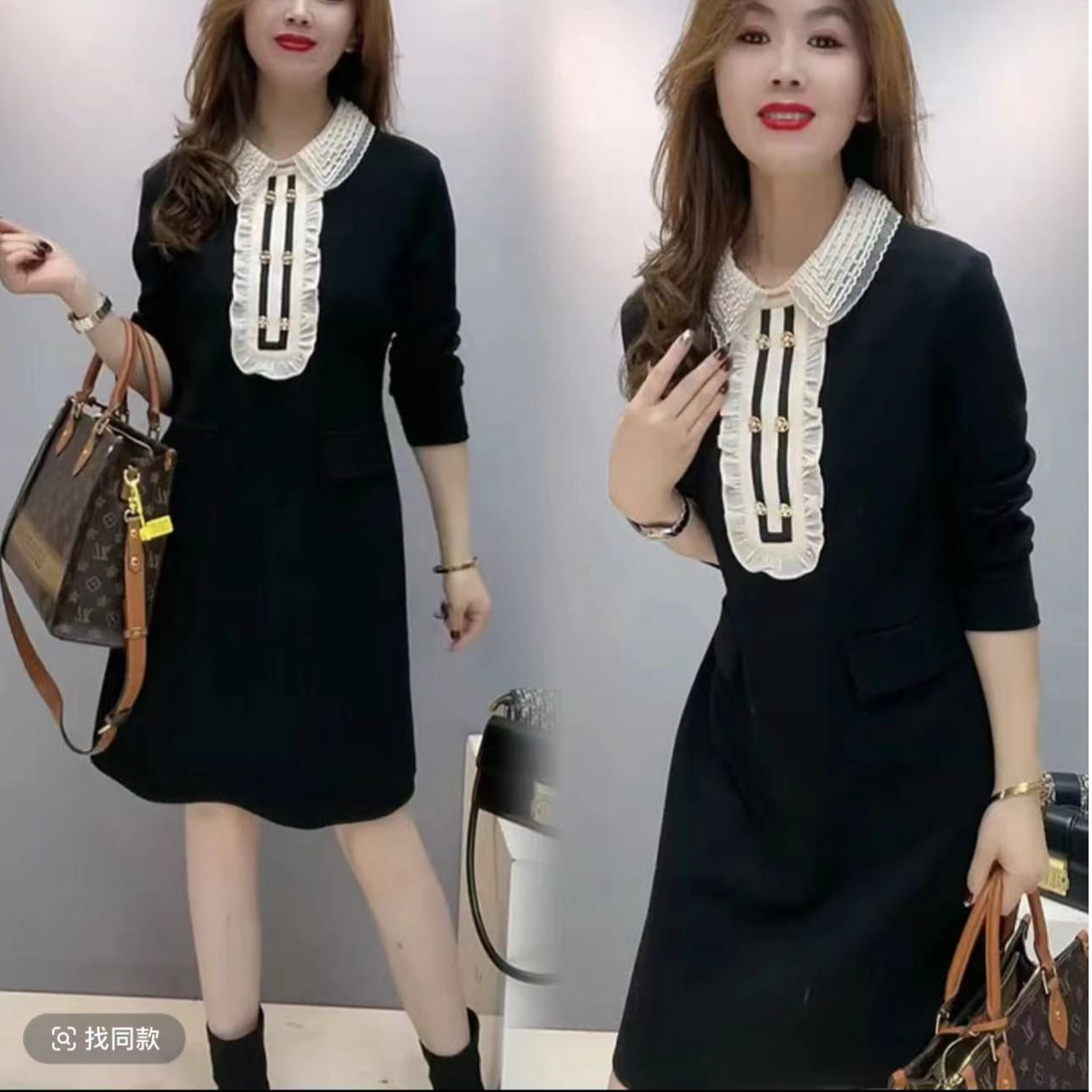 通勤连衣裙女2024春季新款气质名媛衬衫领飞边减龄显瘦冬季打底裙