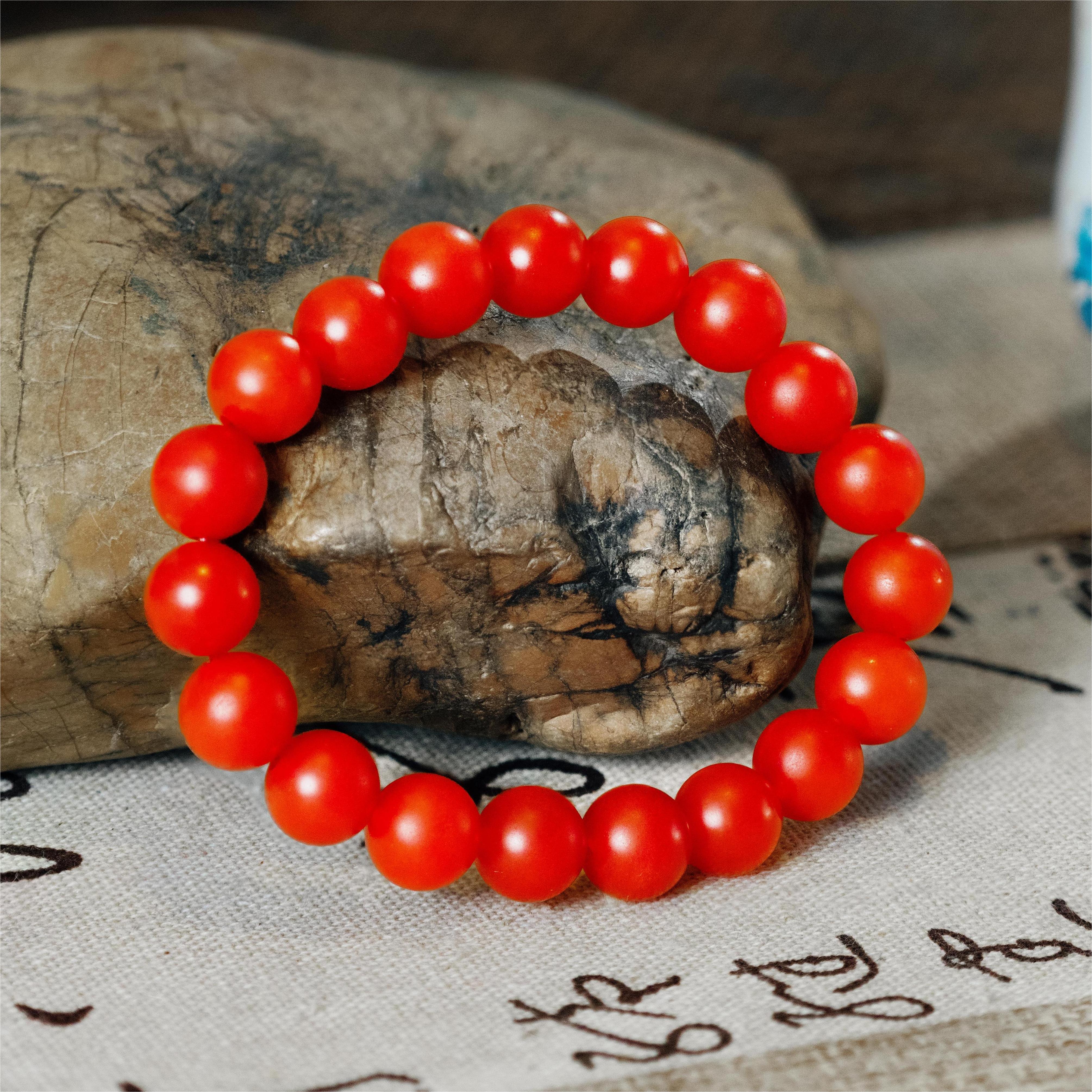 【胡氏南红】/保山原矿天然玛瑙【锦红哑光圆珠手串尺寸10保真带证书