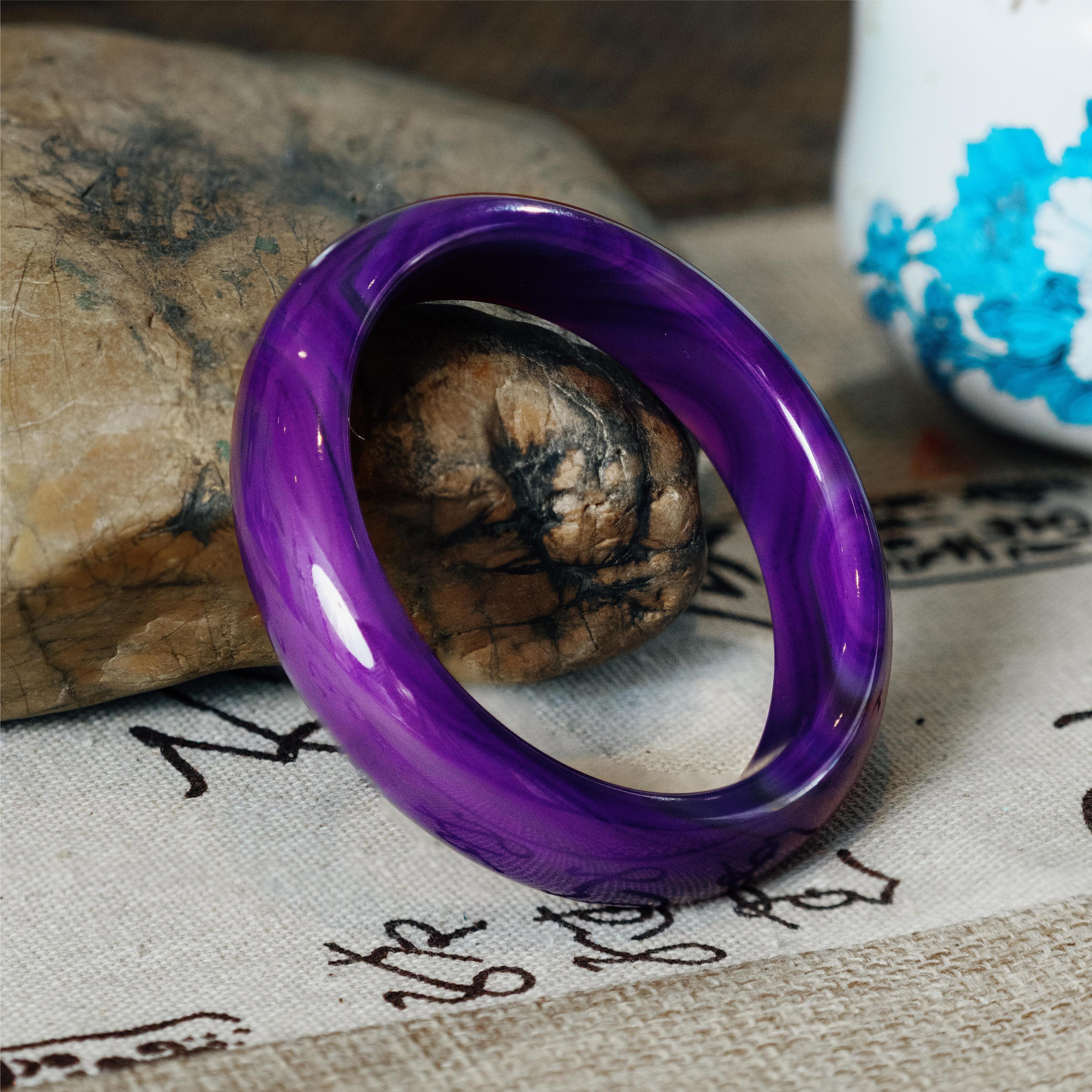 【天然玛瑙】原矿收藏紫手镯 圈口可选款式已直播间为准 保真带证书