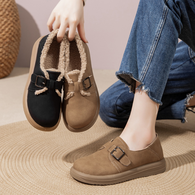 软底妈妈鞋厚底加绒棉鞋平底保暖冬季舒适时尚休闲百搭复古防滑