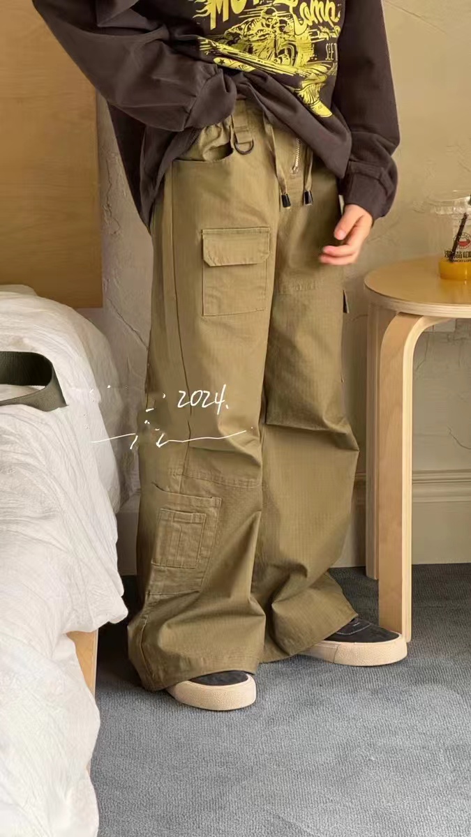 泡妈童装   2024秋季儿童宽松潮童男童女童工装裤51057