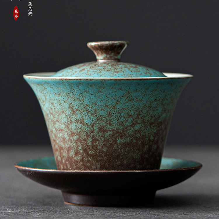 老翁茶具-手工复古陶瓷日式三才盖碗粗陶茶具套组
